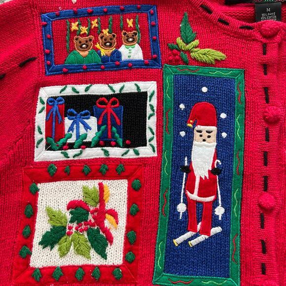 Segue Ugly Christmas Sweater Cardigan Embroidered Medium Cottagecore Grandmacore - Picture 10 of 12